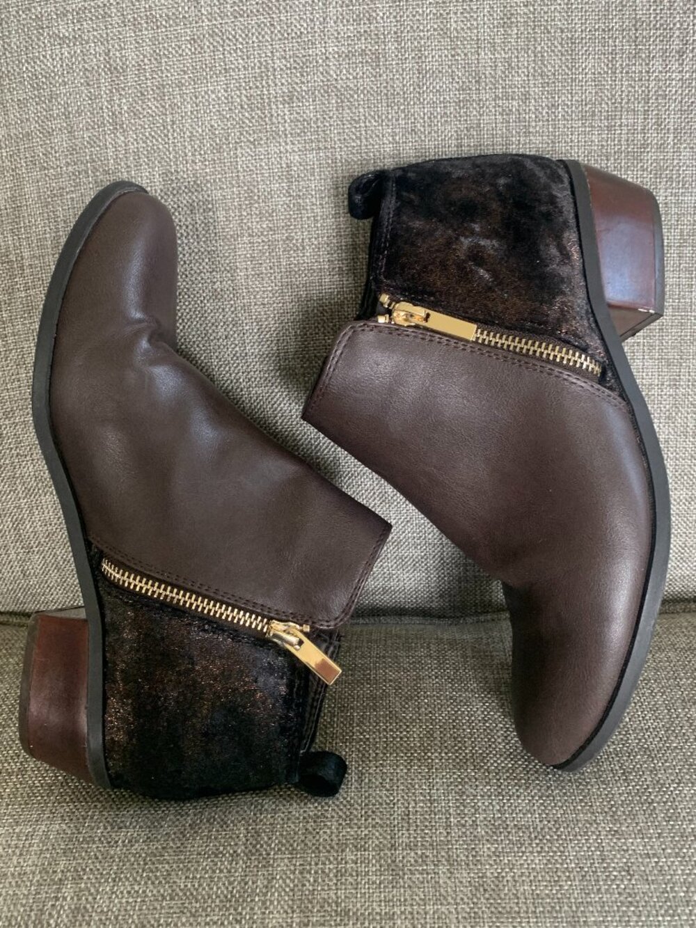 Cute Side Zip Ankle Boots, Imitation Leather & Cowhide, Size 8